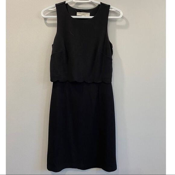 Ann Taylor Loft Petites Scalloped Crop Flounce Illusion Dress in Black - Picture 2 of 9